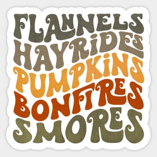 Flannels Hayrides Pumpkins Bonfires Smores Sticker